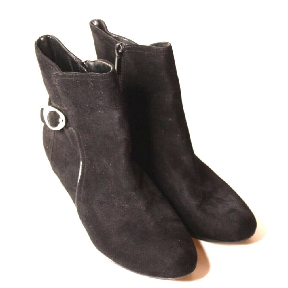IMPO Gillianna Womens Wedge Boots Size 7.5 M Black Faux Sued Zip Closure Buckle